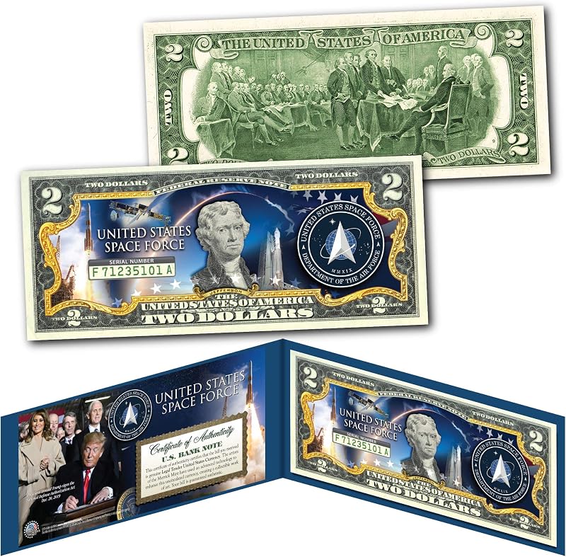Fuerza Espacial de los Estados Unidos USSF 6ª Rama Militar Auténtico billete coleccionable de dos dólares con certificado en folio de exhibición