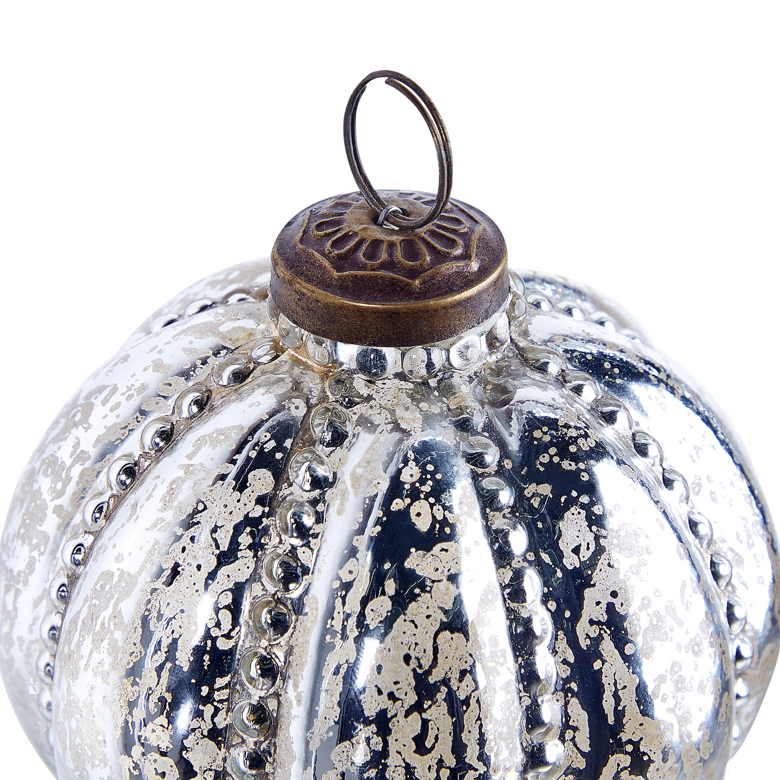Christbaumschmuck 6er Set Glas Silber Weihnachtskugeln handgemacht Argentin