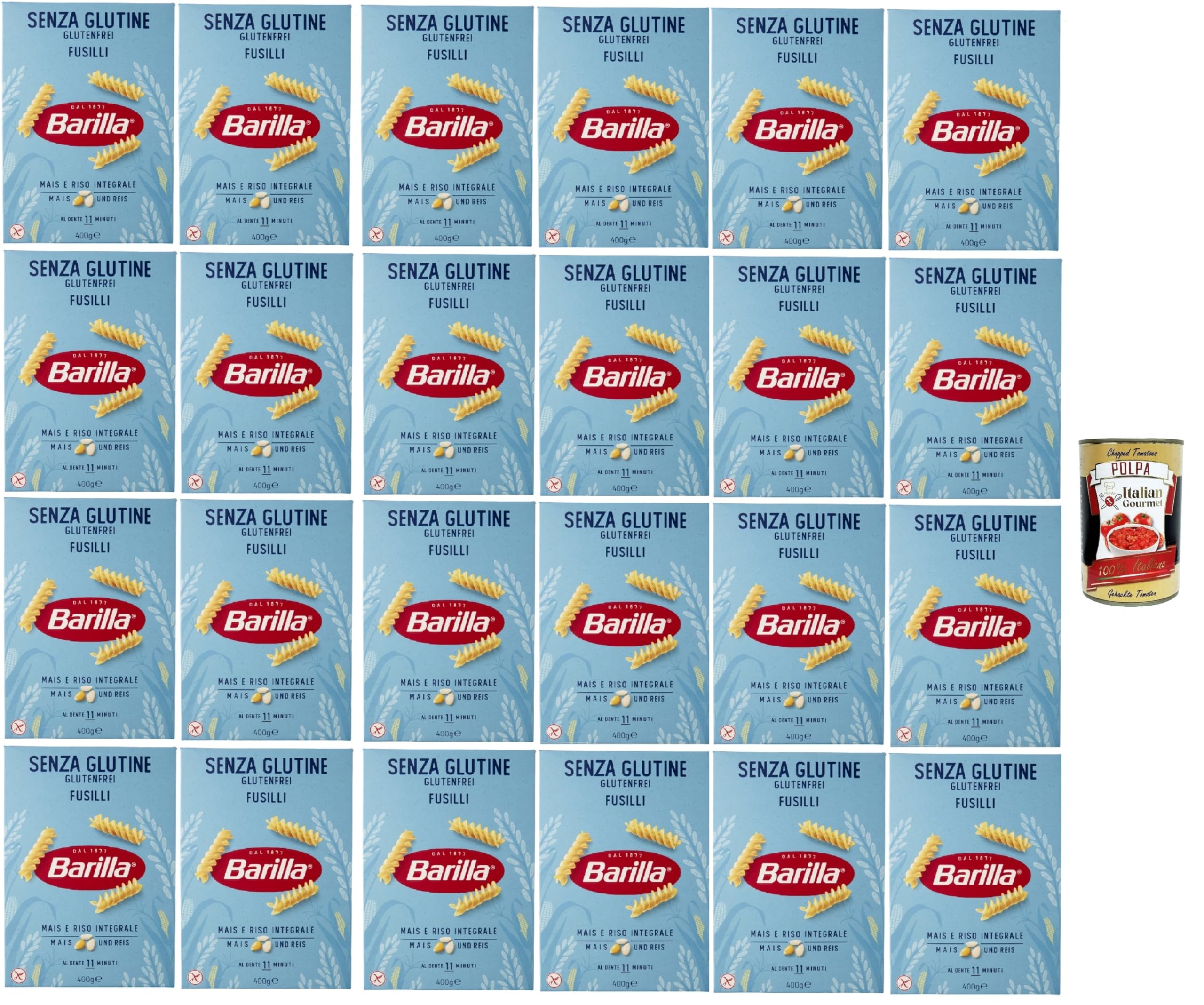 Italian Gourmet Glutenfreie Italian Gourmet Fusilli senza glutine 24 x 500g | Formato elicoidale, ricetta glutenfrei; hält Pesto, Tomatenragù, Gemüse und, Gesamtnettogewicht 12 kg + Kostenlos Polpa 400g