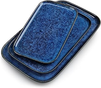 - vancasso Stern Serving Platters Set of 3, 15/13/ 11 Inches Rectangular Serving Plates, Blue Serving Trays for Entertaining, Party