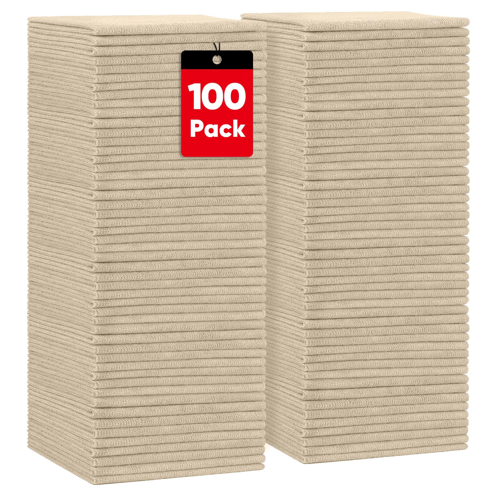 Homexcel Brown 100Pcs Microfibre Cleaning Cloths Towels, 11.5X11.5 Inch