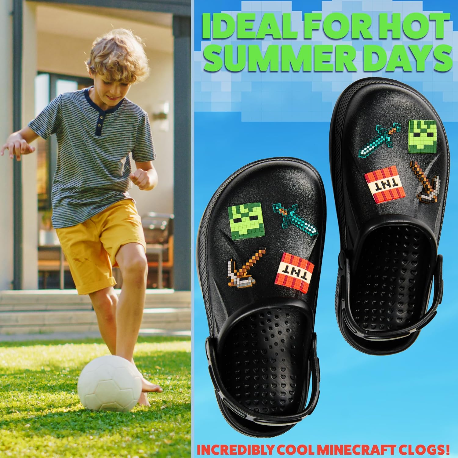 Minecraft Boys Clogs Slip On Sandals Kids Summer Shoes Outdoor Water Shoes for Pool Beach Travel Creeper Gifts for Gamers - Image 3