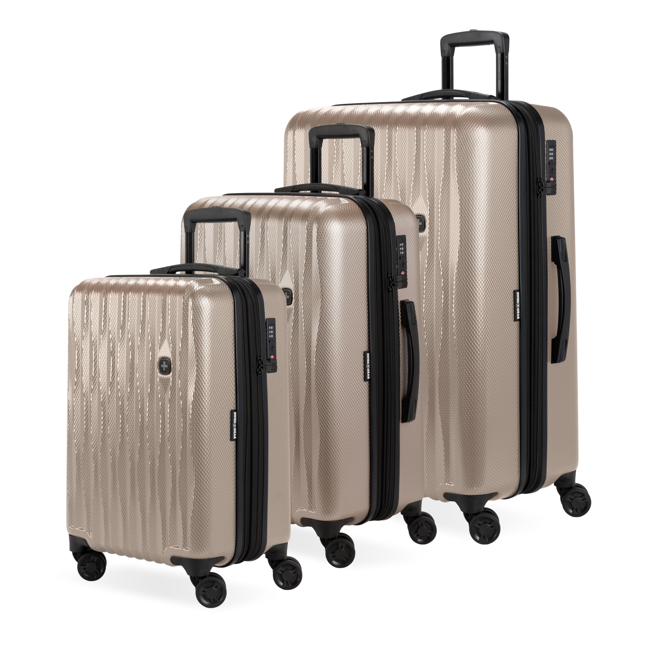 SwissGear 7272 Energie Expandable Hardside Luggage with Spinner Wheels and TSA Lock, Light Gold, 3-Piece Set (19/24/27)