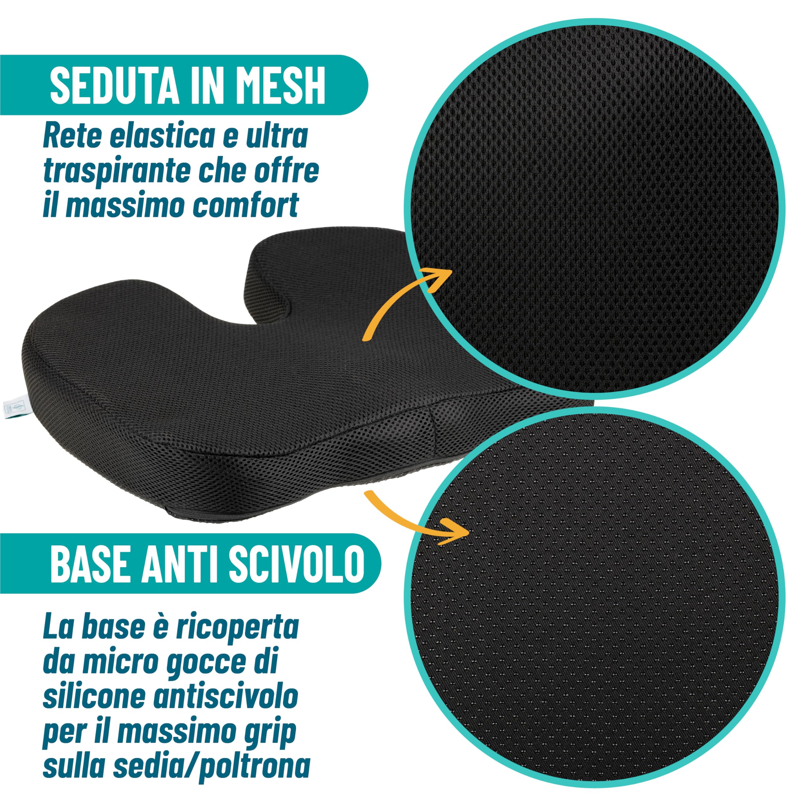 MAZZINI Cuscino Lombare Auto Memory Foam – Supporto Schiena Ergonomico per Sedia Ufficio e Auto | Antiscivolo, Sfoderabile, Ideale per Dolori Lombari, Postura e Antidecubito
