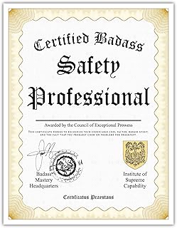 Certified Badass Safety Professional Diploma| Funny Personalized Career Gag Gift Idea Novelty Award Certificate