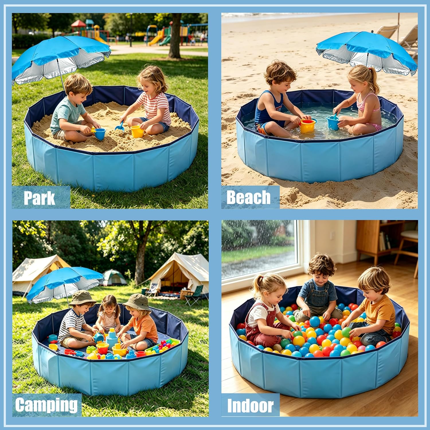 47.2 Inch Large Sandbox with Lid Cover and Umbrella,Foldable Sandbox for Kids Outdoor Backyard,Portable Sand Play Pool Toy Box for Toddlers Indoor Outdoor Backyard Camping Beach Dogs to Dig in