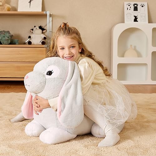 Miniatura 6 de EARTHSOUND Juguete de peluche de conejo gigante, conejito realista grande, juguetes suaves de gran tamaño, lindo peluche enorme y esponjoso de gran