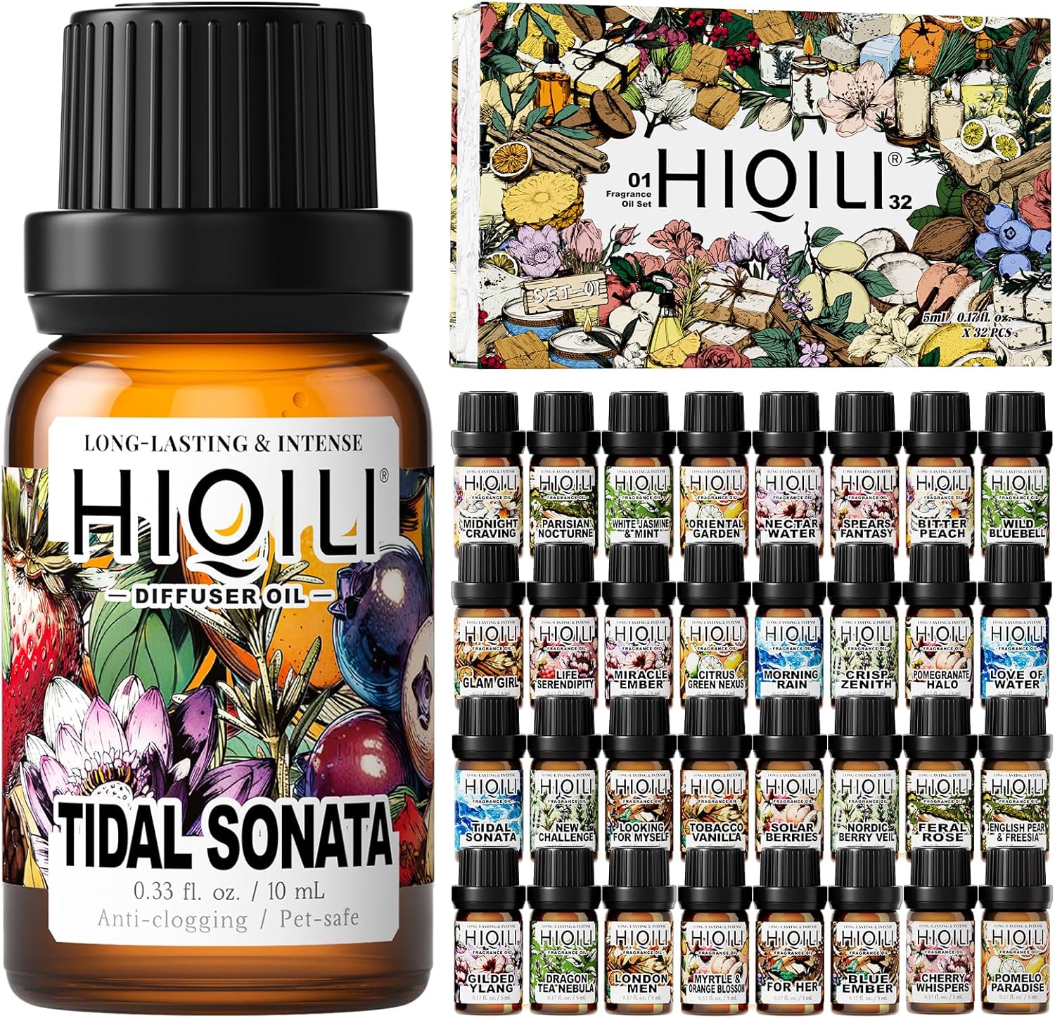 HIQILI 10ML Tidal Sonata Essential Oil & 5ML*32 Fragrance Oil Gift Set, for Diffuser, DIY