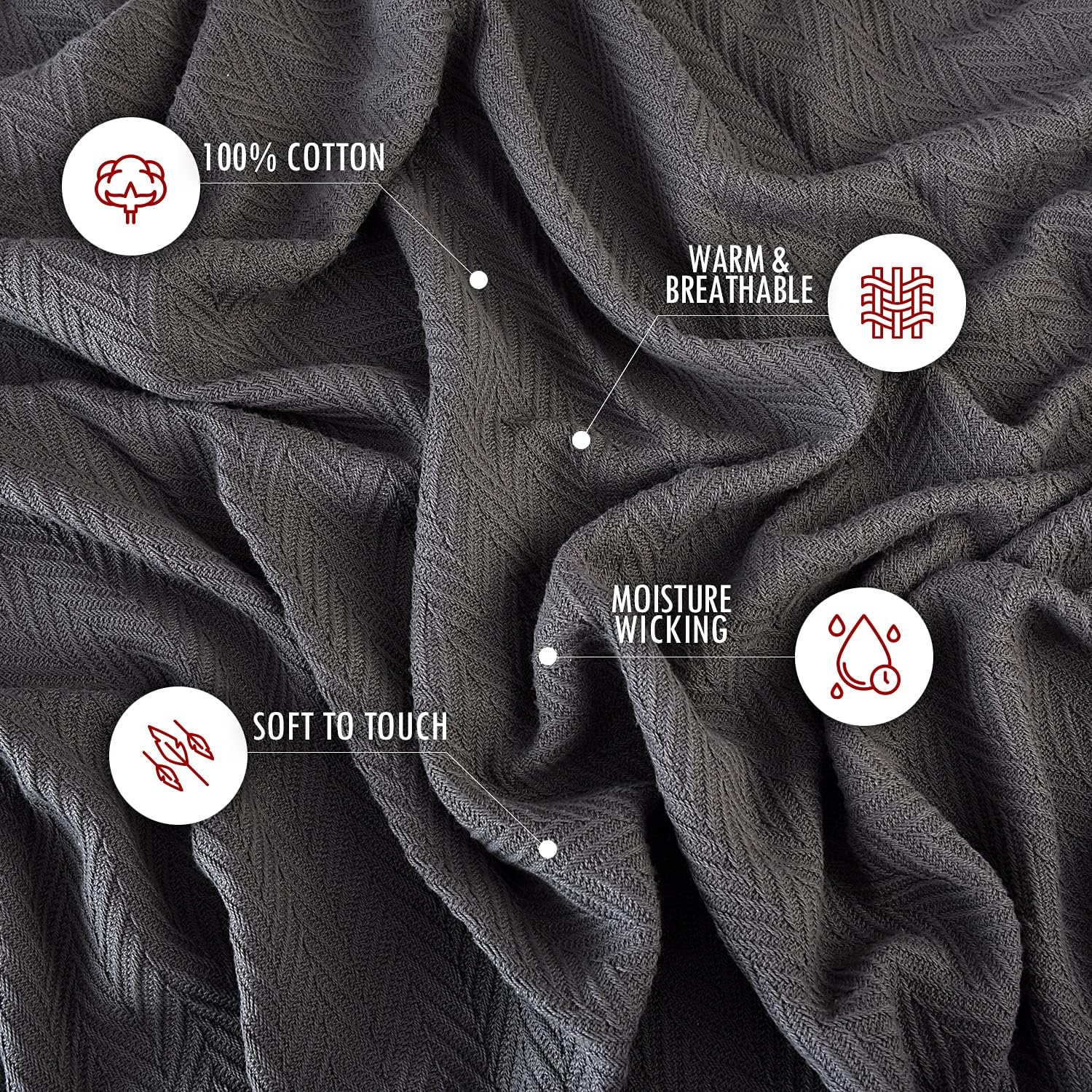 Luxurious Thermal Cotton Blanket King Size Blanket – Herringbone 405 GSM 100% Long Staple Cotton Throw Blankets King Size for All Seasons – Soft Blanket for Bed by Infinitee Xclusives : Home & Kitchen