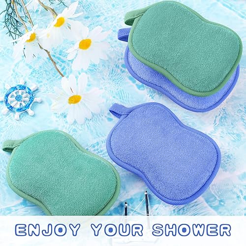 Miniatura 12 de Tatuo Esponja de baño para bebé, 4 piezas, esponja de algodón suave y absorbente, esponja para niños, bebés, hombres y mujeres (rojo, morado)