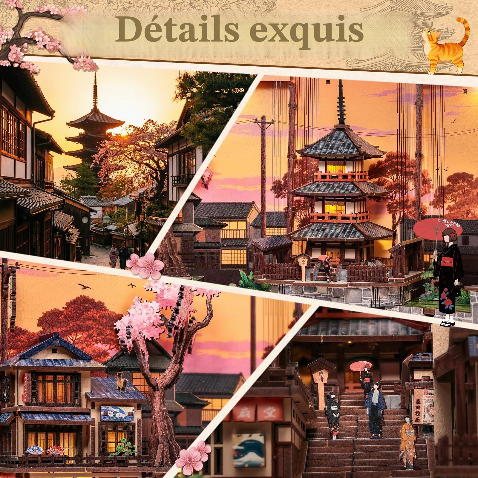 CUTEBEE Book Nook Kit - Maison de Poupée pour Adultes, Scène de Rue Japonaise Miniature, Décoration de Bibliothèque, Cadeau pour la Famille (Twilight Sakura Path)