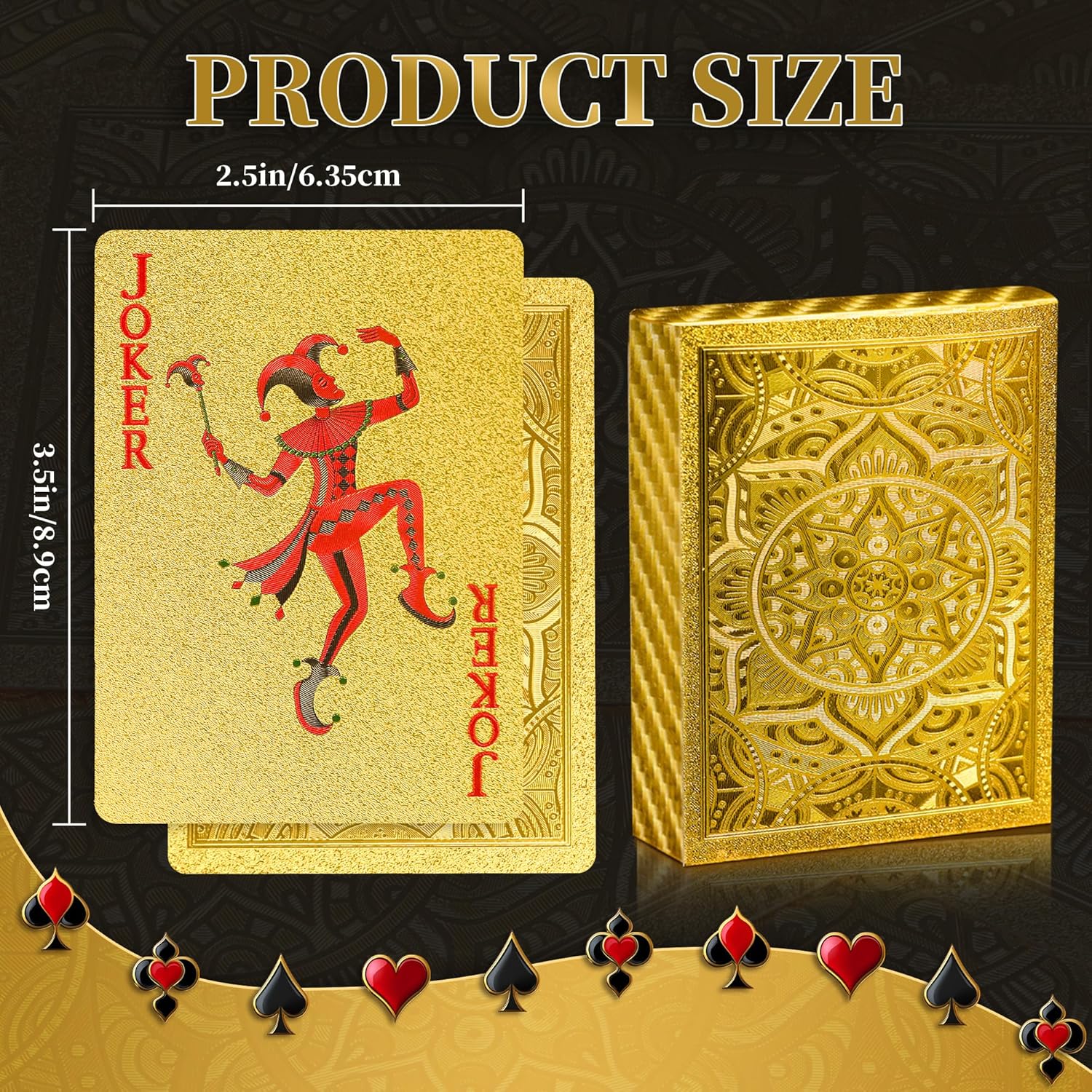 Gold Playing Cards, Plastic Playing Cards Waterproof, Deck of Cards, Standard Playing Card for Adults, Cool Premium Poker Card Set for Family Game Night Gift Camping Beach Pool Party Table Games
