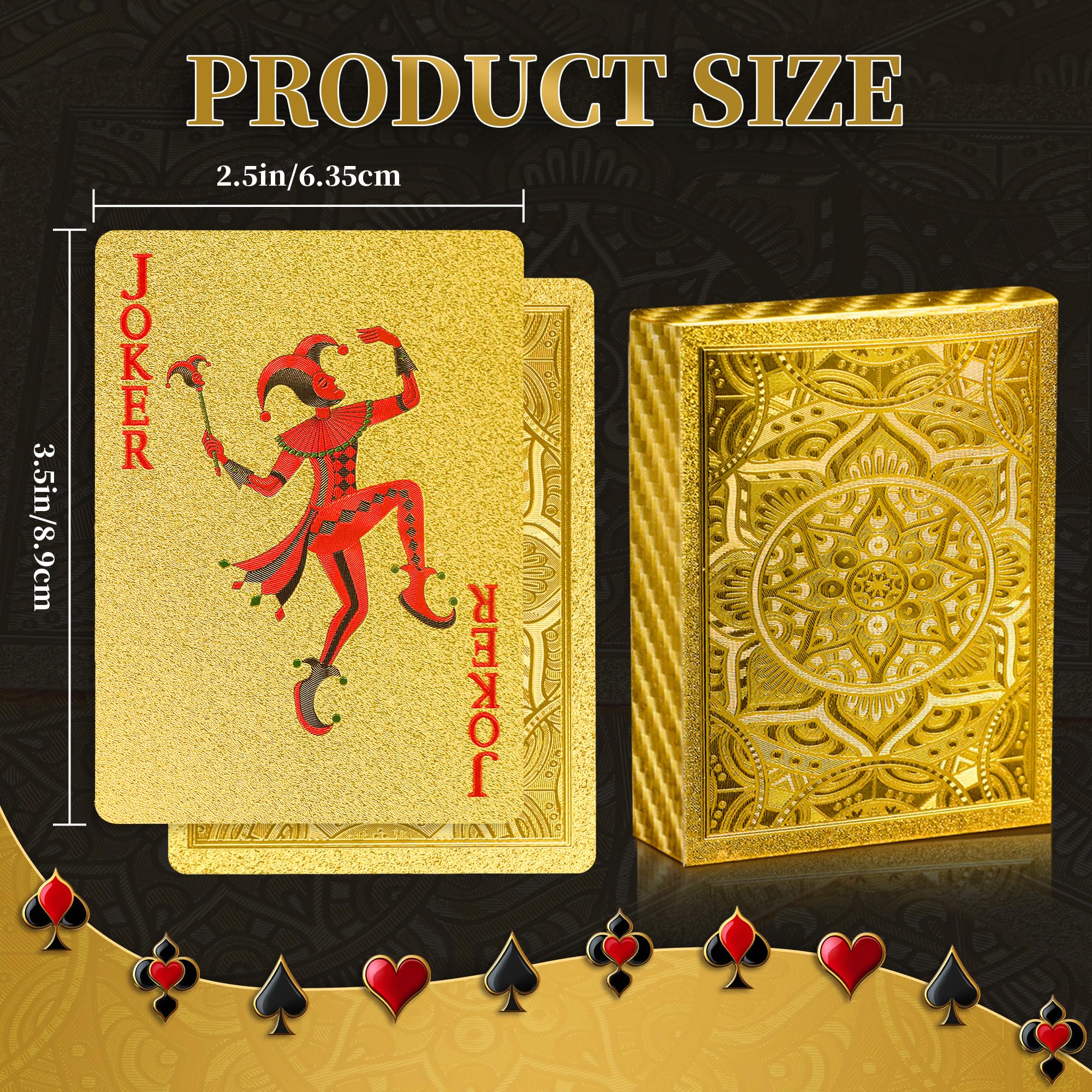 Cartas de juego doradas, cartas de plástico impermeables, 4 barajas de cartas, cartas de juego estándar para adultos, juego de cartas de póquer premium para juegos familiares, regalo nocturno, camping