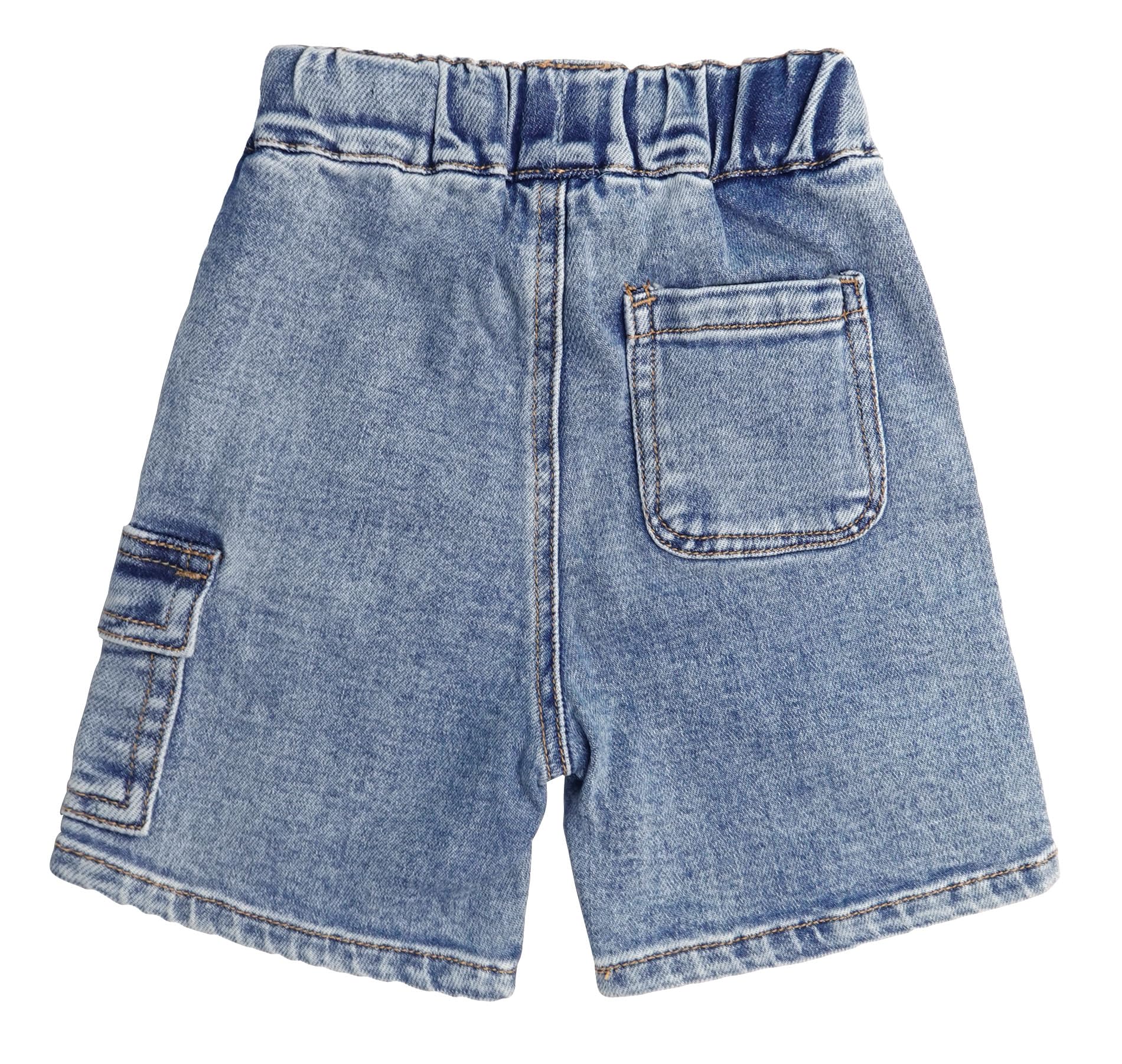 KIDSCOOL SPACE Pantalones cortos de mezclilla para niños, cintura elástica acanalada con cuerda, jeans de verano medio cargo