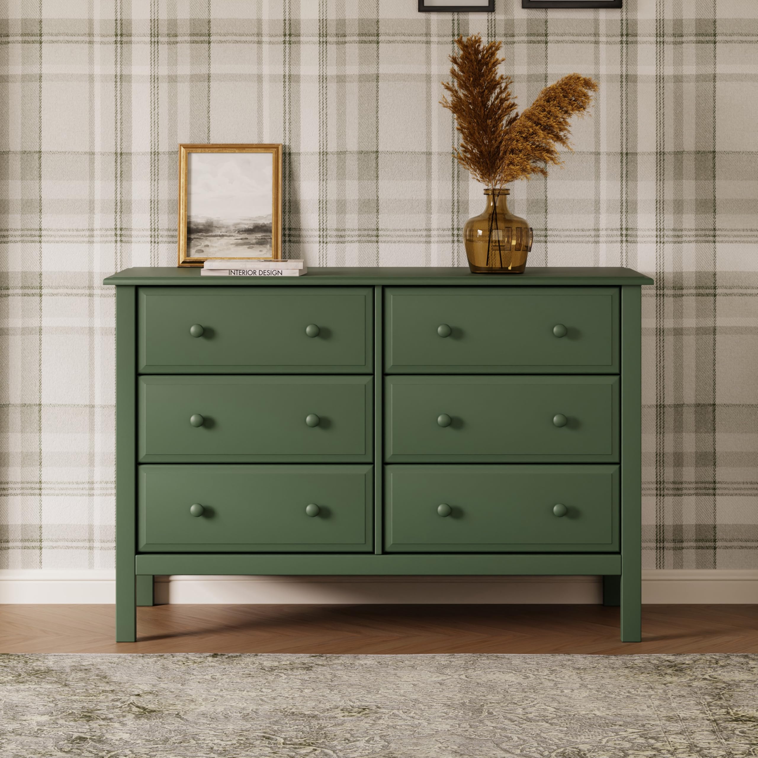 Jayden 6-Drawer Double Wide Dresser with 9 inch Drawer Extension in Forest Green Greenguard Gold Certified | Double Dresser w 6 Spacious Drawers for Nursery - Extra-Deep Drawer Extension - Sm product thumbnail 3