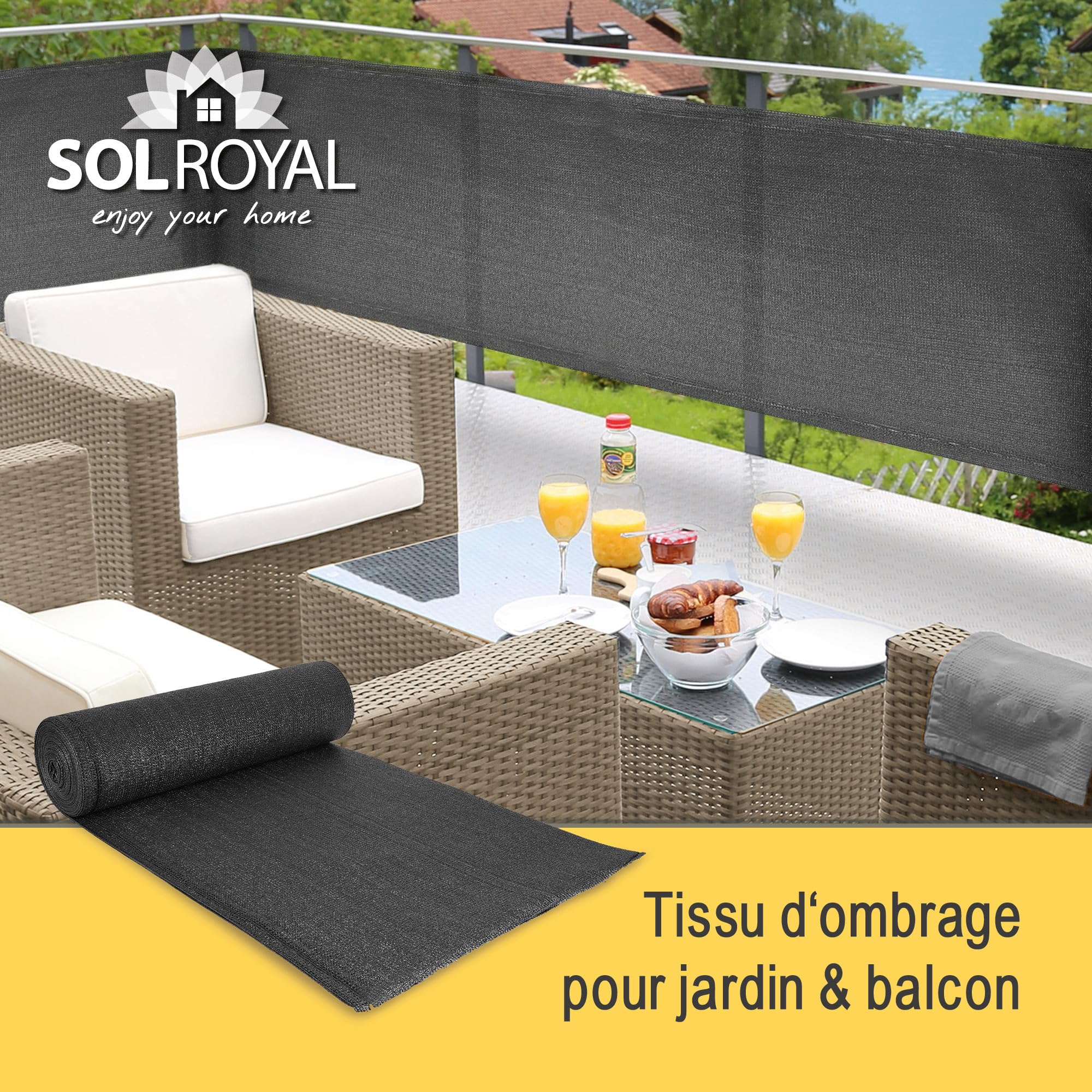 Sol Royal Brise Vue Filet Tissu d'ombrage HDPE Protection UV Solaire Opaque | 25x1,8m gris opaque pare soleil ombrageant attache câbles fixation facile Clôture Jardin voile brise-vue balcon SG80