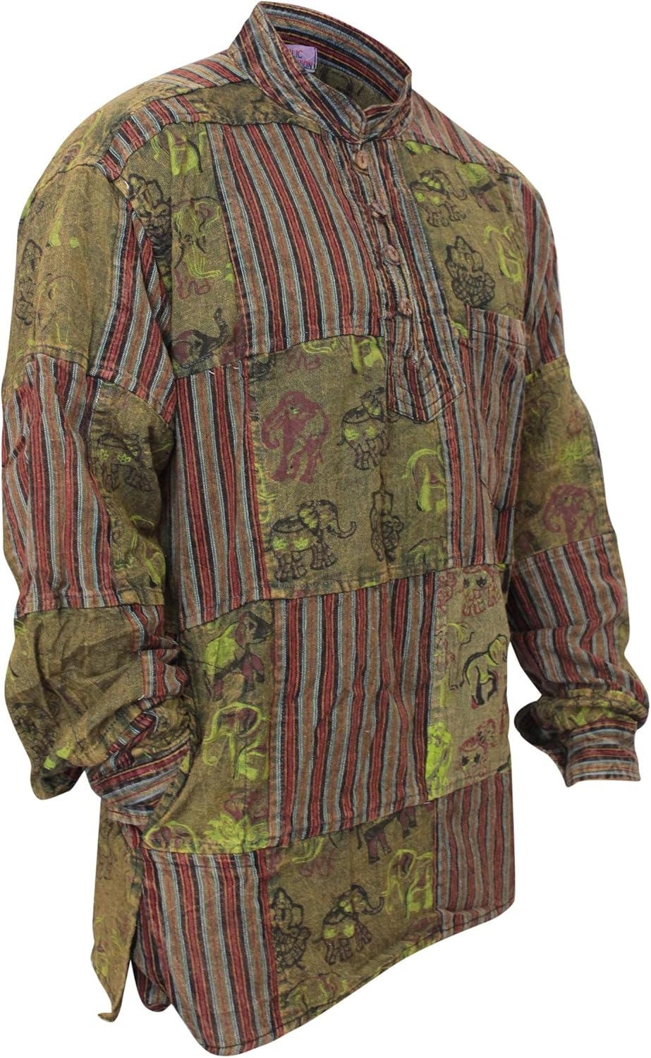 Shopoholic Fashion Mens Stonewashed Printed Patch Hippie Shirt