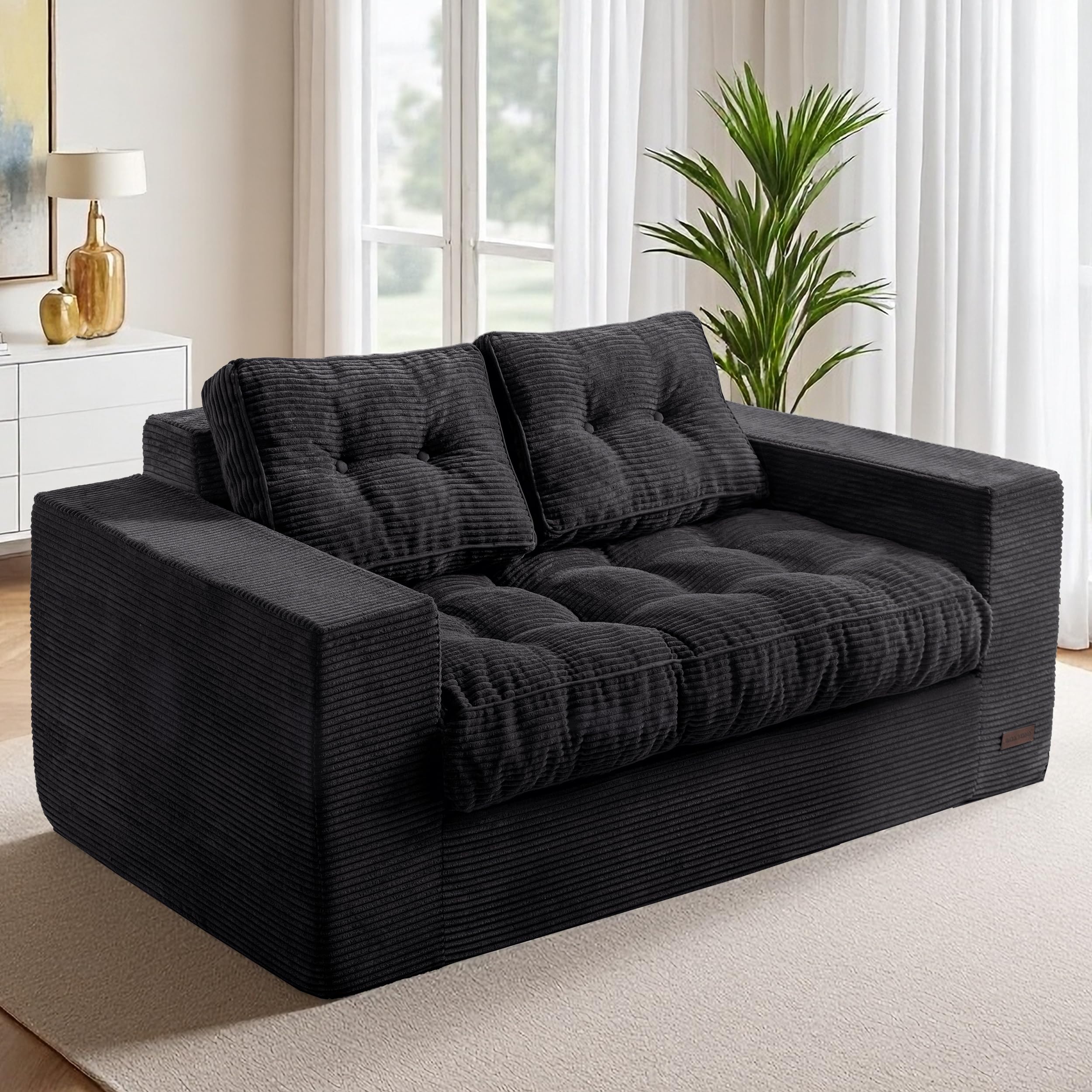 MAXYOYO 2 Seater Sofa Corduroy,Sofa Couch with Armrests,Loveseat Upholstered Floor Sofa Chair,Boneless Couch with Tufted Cushion & Backrest, Large Bean Bag Couch