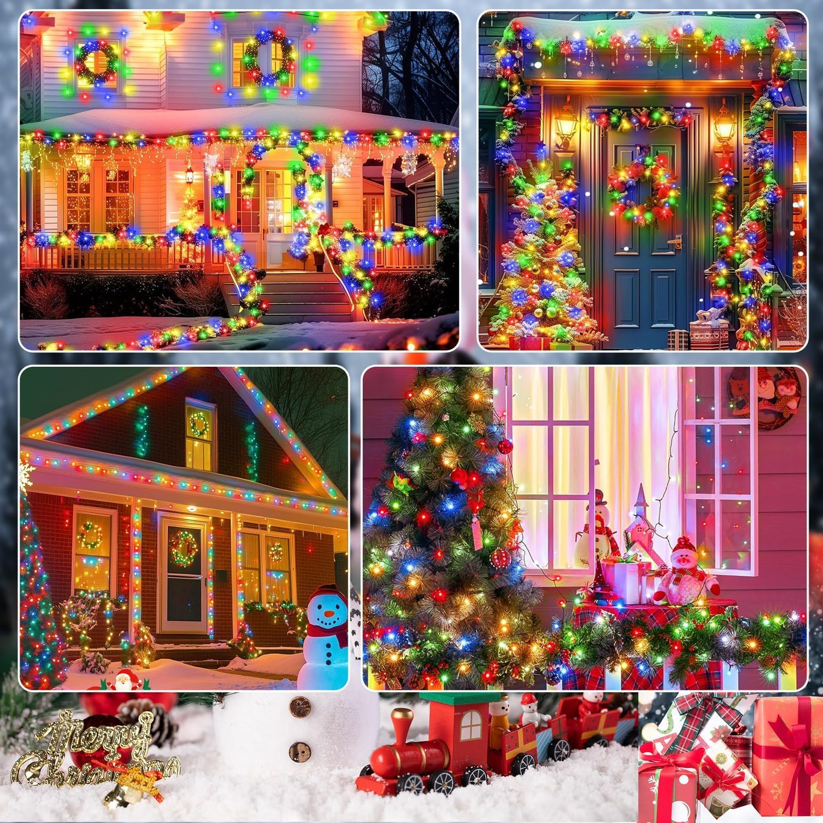 SyouHome Paquete de 4 luces solares para exteriores, 800 LED extralargas de 262 pies, 8 modos y luces parpadeantes impermeables IP65 para jardín, Navidad, balcón, árbol, boda, fiesta (multicolor)