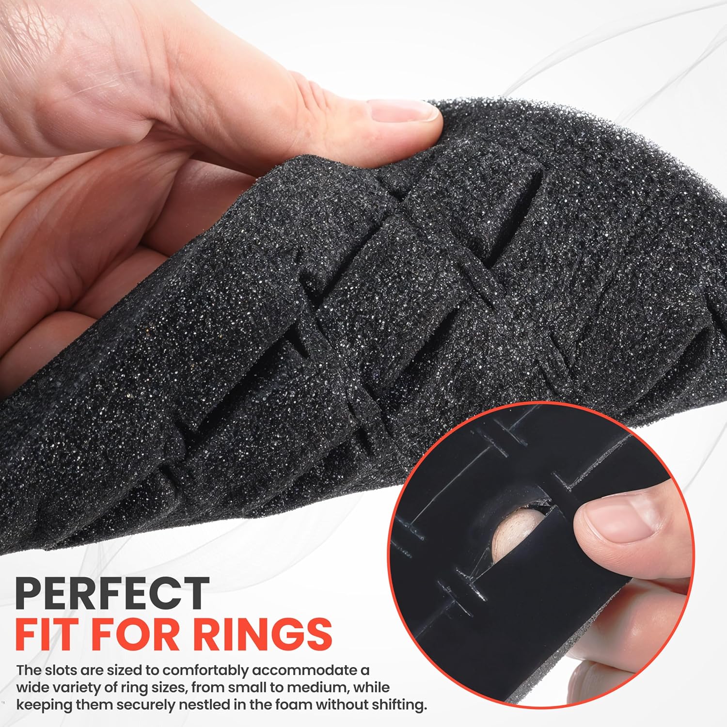 Novel Box Black Ring Display 72-Slots Foam 14.25x7.62x0.62 Inches - Ring Storage Foam to Hold Small & Large Rings/Cufflink - Fits in Glass Top Box for Better Display - Image 7