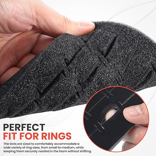 Miniatura 7 de Novel Box - Anillo negro para exhibir 72 ranuras de espuma de 14.25 x 7.62 x 0.62 pulgadas, espuma de almacenamiento de anillos para sostener
