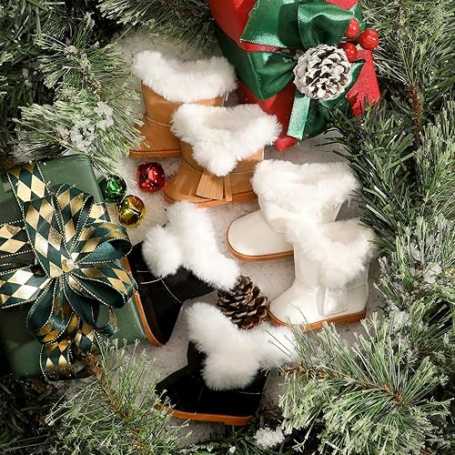 Miniatura 6 de Bencailor 3 pares de botas y zapatos de muñeca de Navidad de 18 pulgadas, zapatos de muñecas de invierno, botas con temática americana, patines para