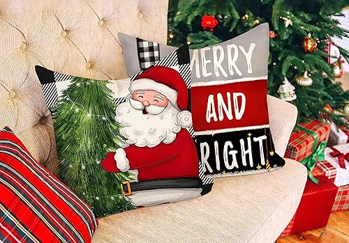 Miniatura 3 de 4TH Emotion Juego de 4 fundas de almohada navideñas de búfalo de 18 x 18 pulgadas, decoración de casa de campo, muñeco de nieve, corona de árbol de