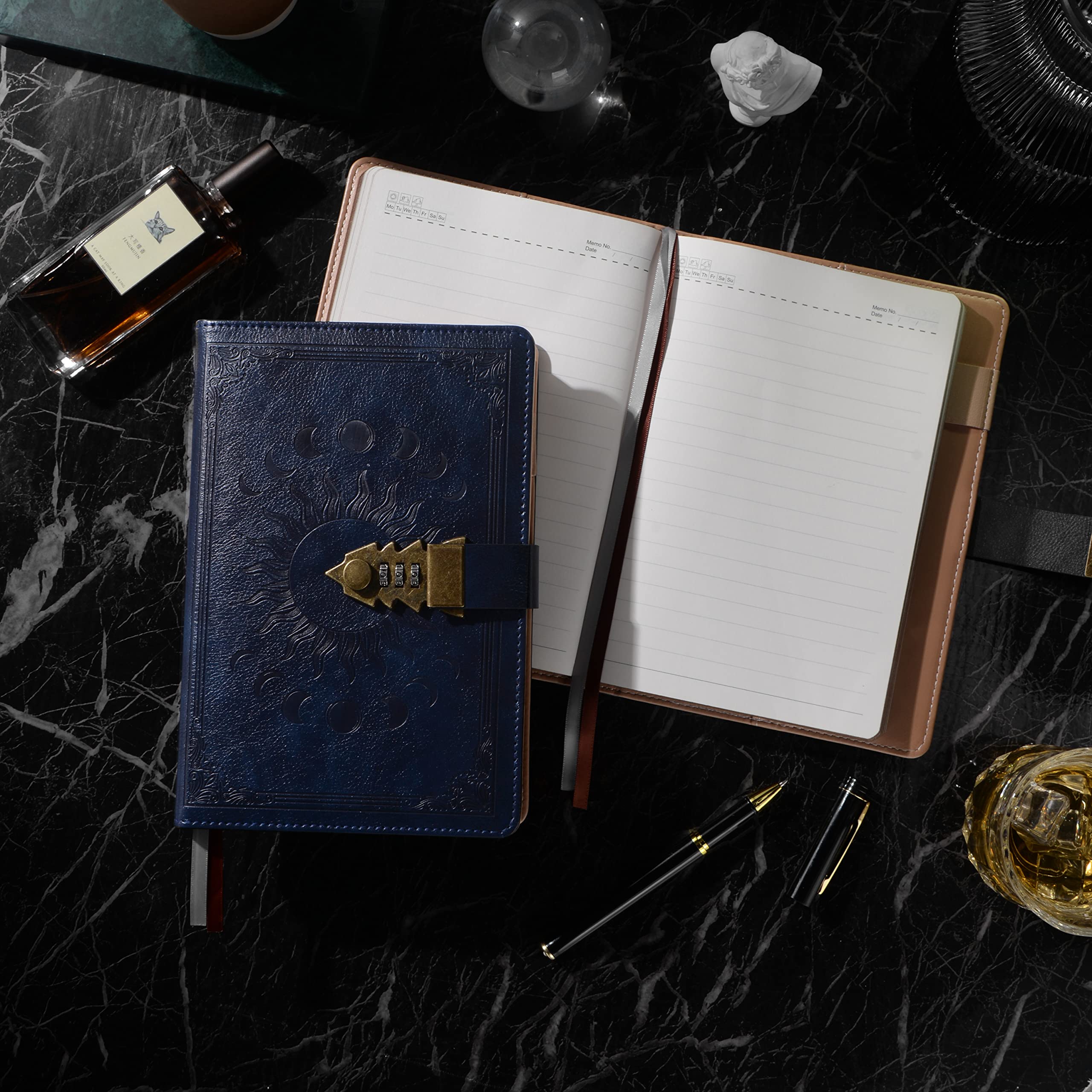 ZXHQ Lock Diary with Pen, A5 Ruled 240 Pages PU Leather Journal with Lock - Image 3