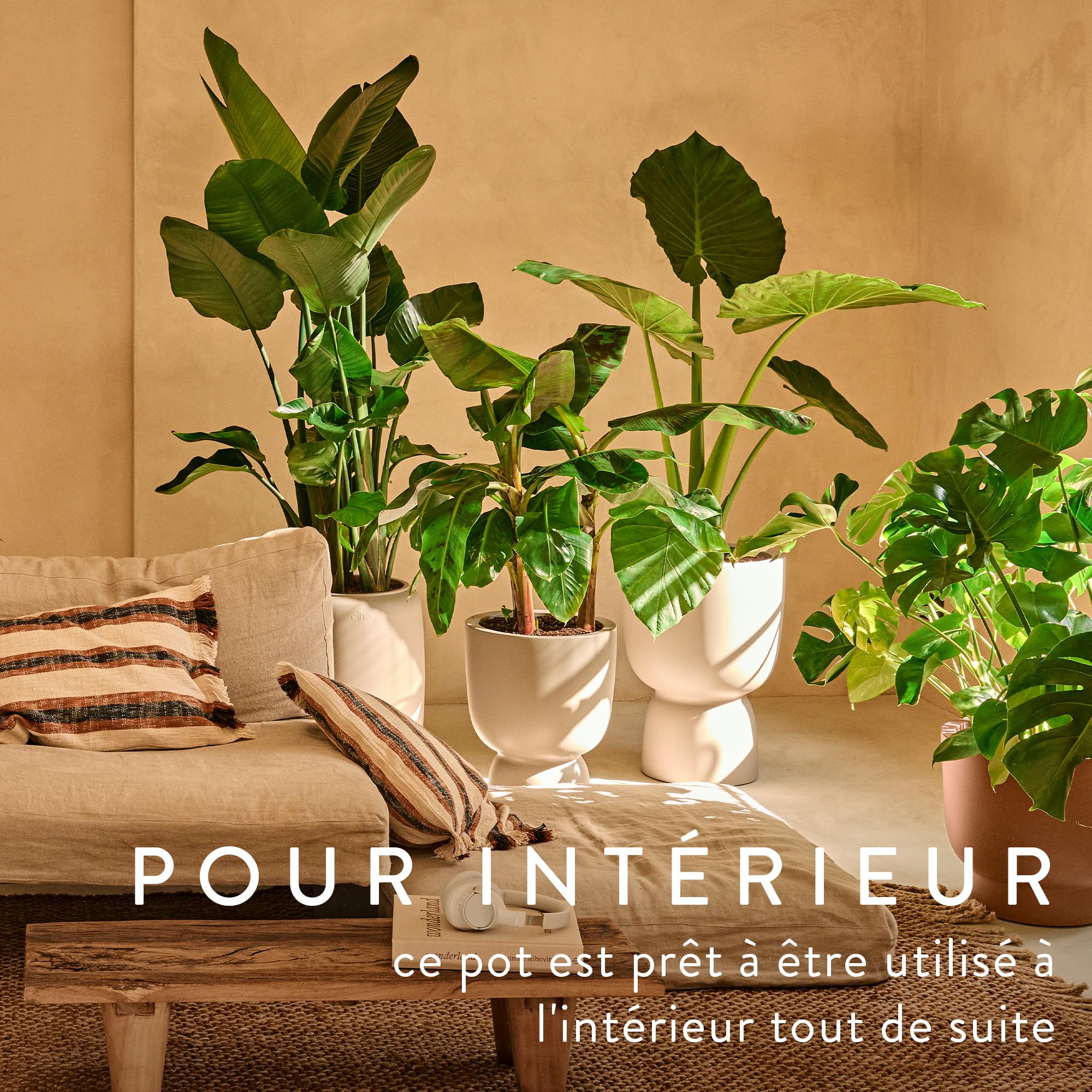 Elho Amber Coupe Round 41 Pot de Fleur Plastique 100% Recyclé Ø 41.3 x H 57.9 cm Linen White