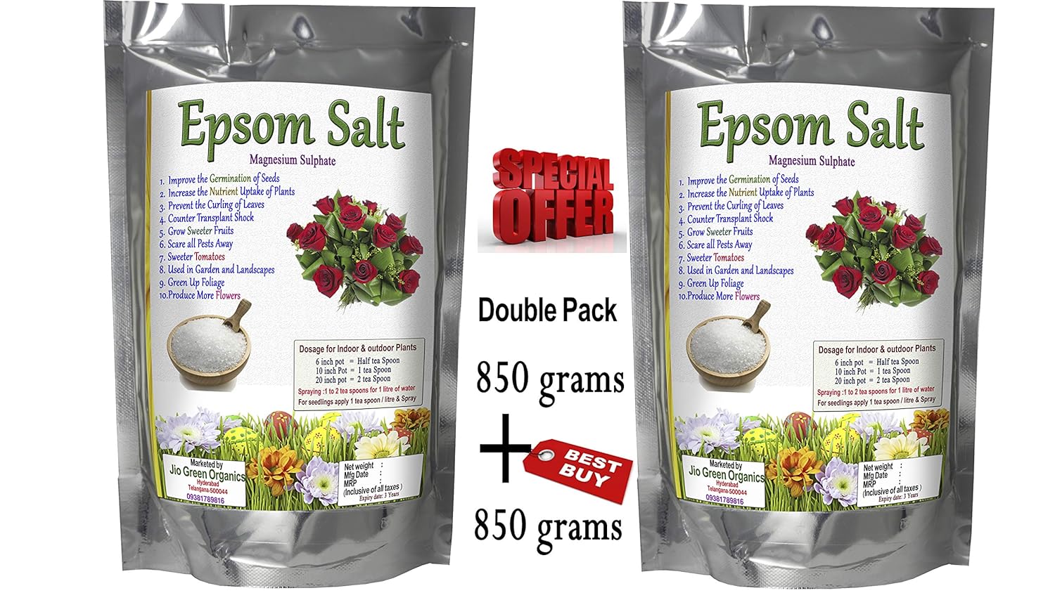 Jio Green garden Store Epsom Salt (850 + 850 Grams) Magnesium Sulfate