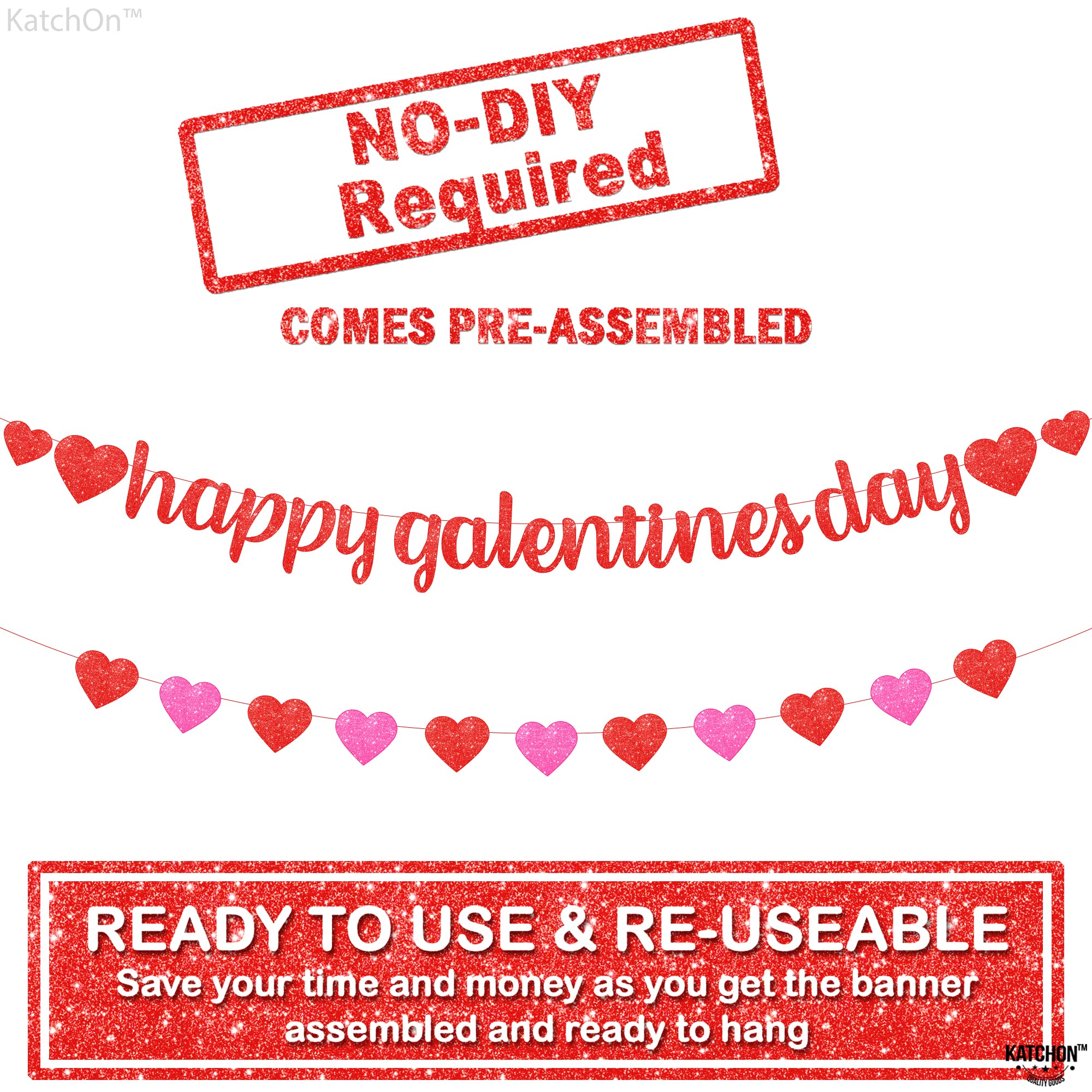 KatchOn, Glitter Red Happy Galentines Day Banner - 10 Feet, No DIY, Large - Image 4