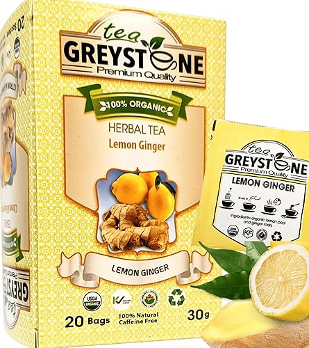 Té de limón y jengibre  Orgánico USDA  Té de hierbas de jengibre y limón con jengibre puro y limón  Sin aditivos 20 bolsas de té orgánico envueltas