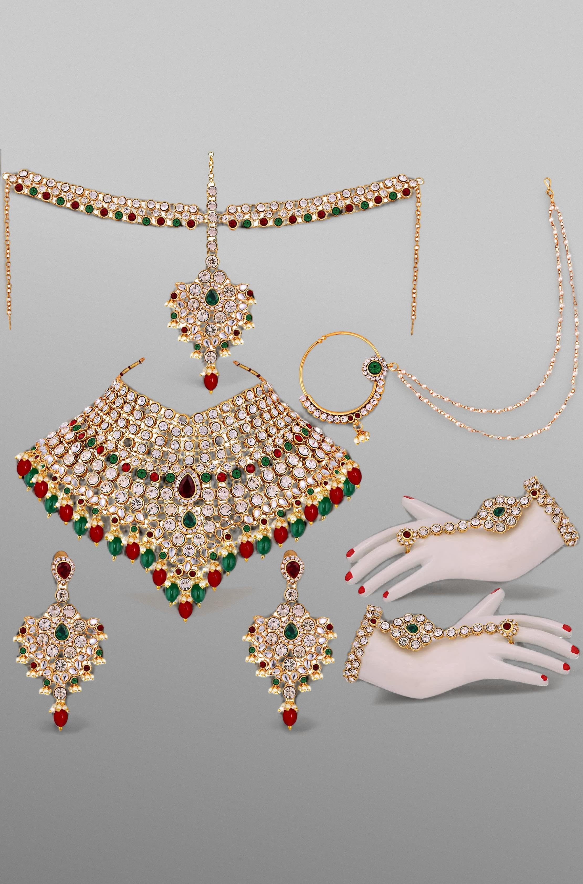 Lucky Jewellery Wedding Designer Gold Plated Dulhan Choker Bridal Set with sheeshpatti for Girls & Women (2475-L1ZS-KD124-)