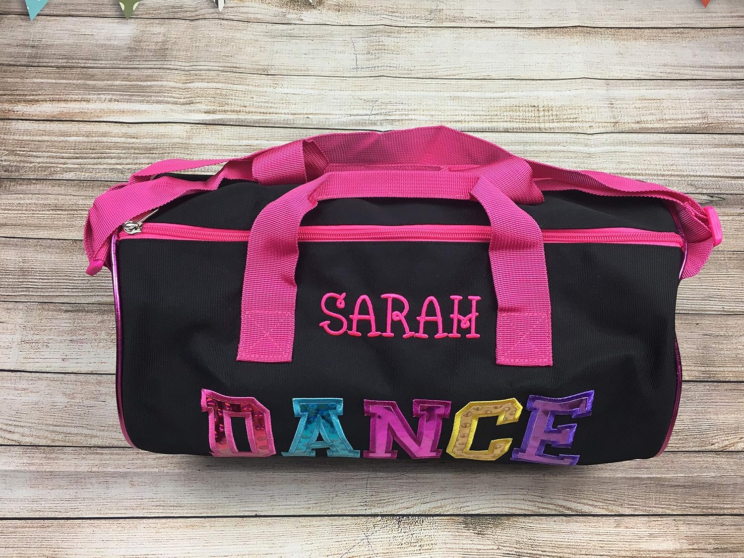 Personalized Dance Bag, Toddler Duffel for Girls, pink and black, fushia 15x9