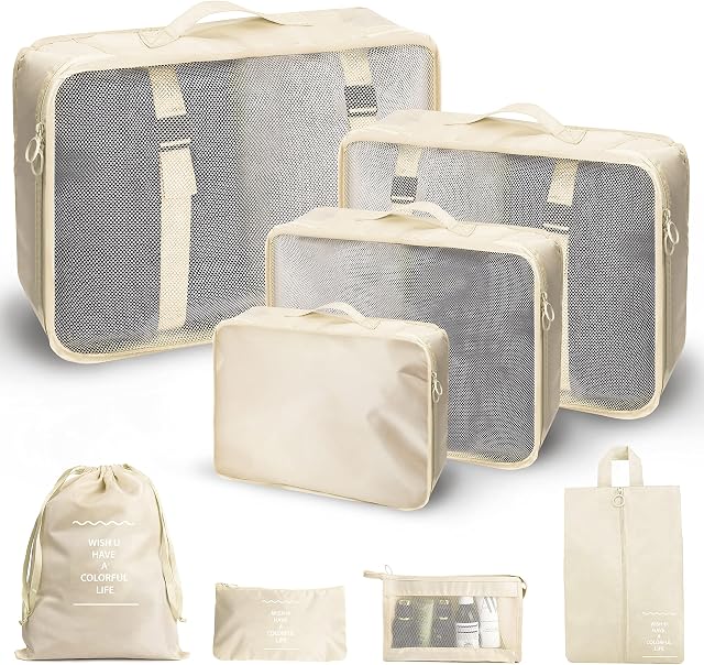 Zeydan 8 Pcs Packing Cubes for Suitcases - 190D Oxford Twill Organizer Set; Waterproof Packing Cubes for Travel / Backpack with Mesh Design | Storage Organizers Large Medium Small Travel Packing Cubes