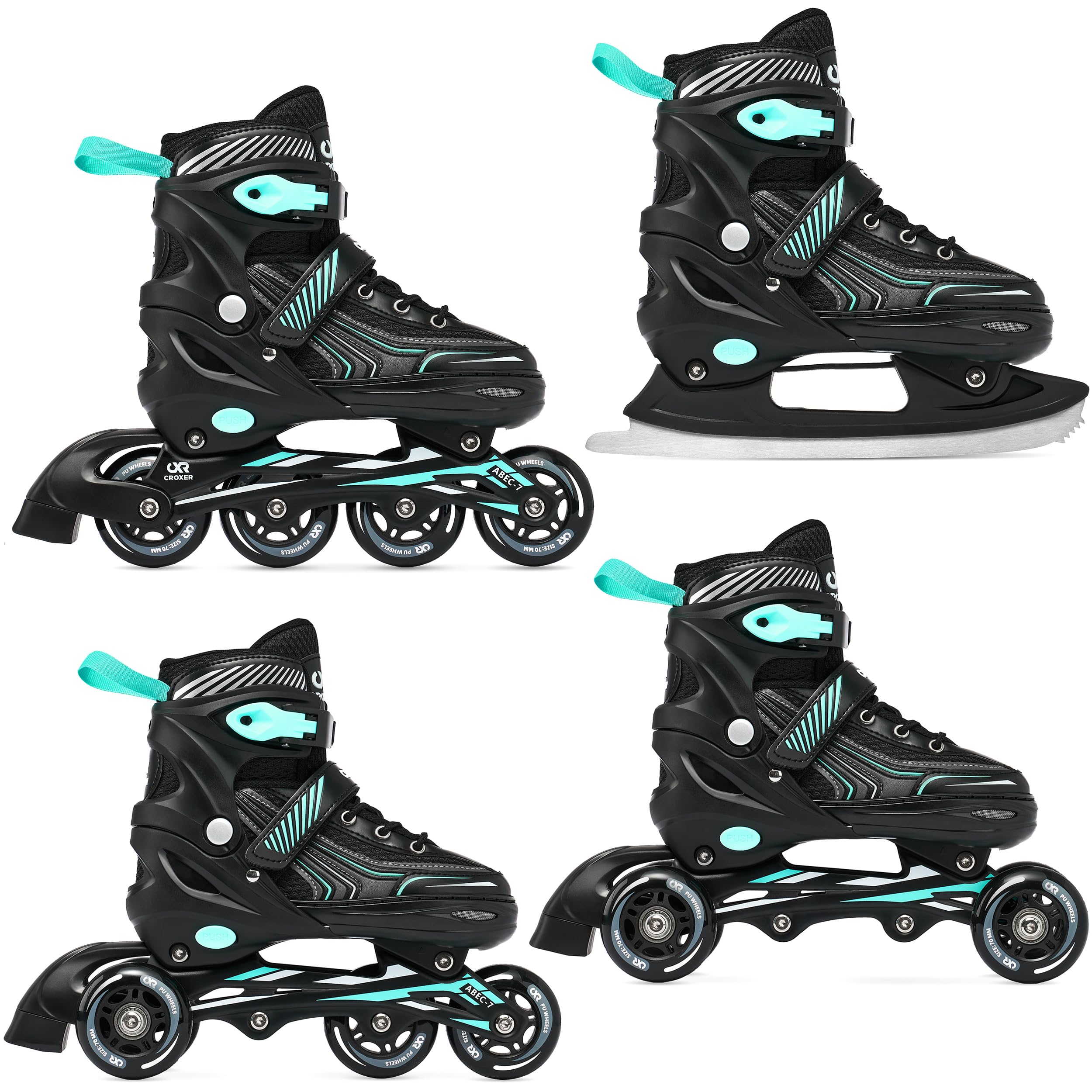 Optima - Roller en Ligne - Patin à Glace, Patins à roulettes, triskate 4 en 1 - Pointure réglable Ajustable Homme Femme Enfant Transformable Adulte garçon Fille Rollers
