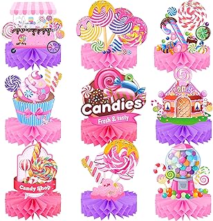 Candyland Party Decoration 10pcs Candyland Lollipop Table Honeycomb Centerpiece Decorations for Girls Colorful Candy Ice Cream Themed Birthday Party Supplies
