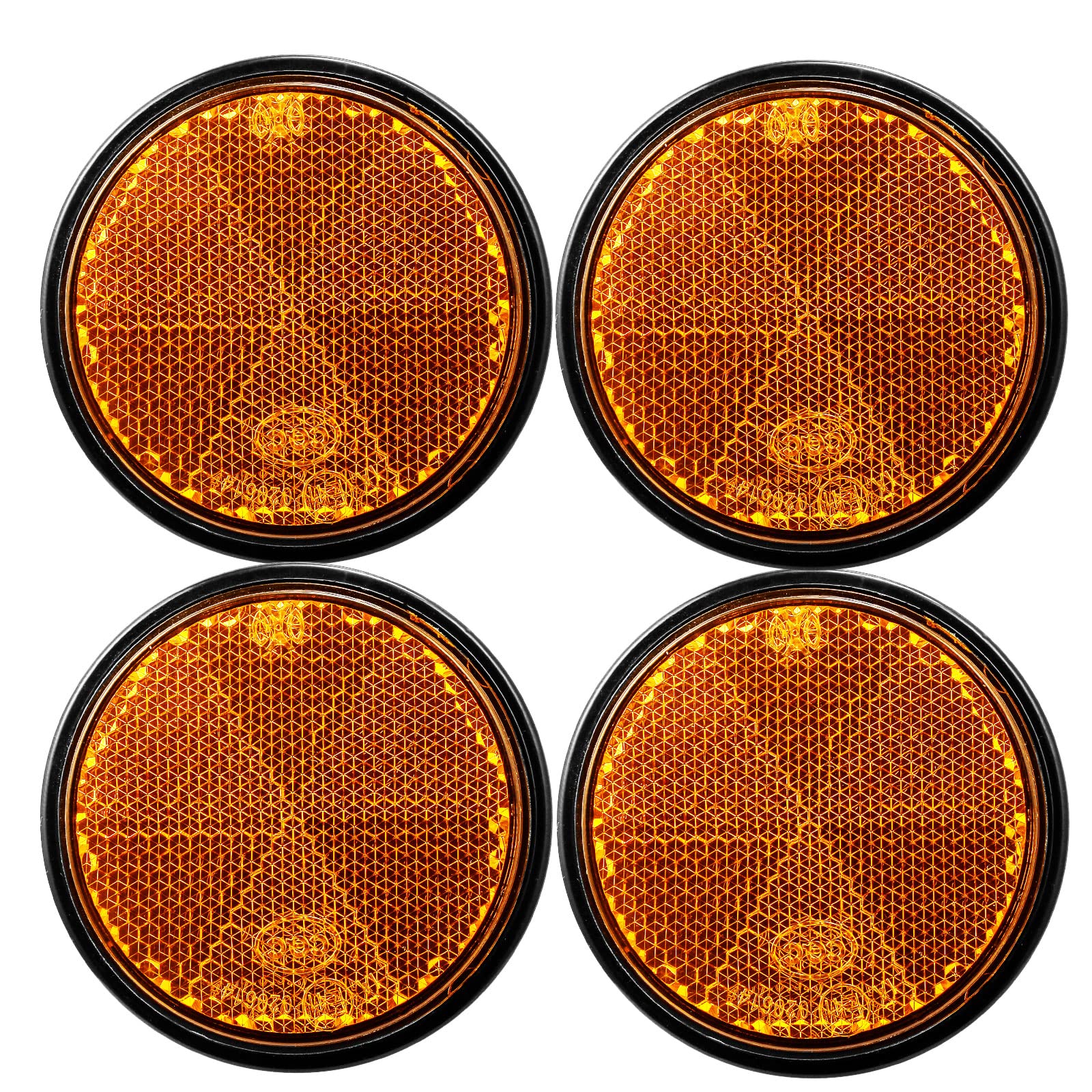 DARKGUARD 4xAnhänge Runde Reflektoren Orange Ankleben Selbstklebend Ø60 mm E9-Prüfzeicen, Anhänger Rund Katzenauge Reflektoren Selbstklebend für KFZ Traktor Wohnwagen RV (Orange-Runde-Ankleben-4Stück)