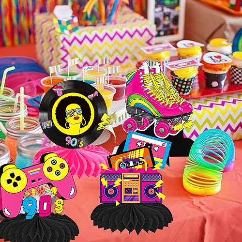 Miniatura 8 de 12 centros de mesa retro de panal de los años 90, centros de mesa de los años 90 para decoración de fiesta de regreso a los años 90 para fiestas de