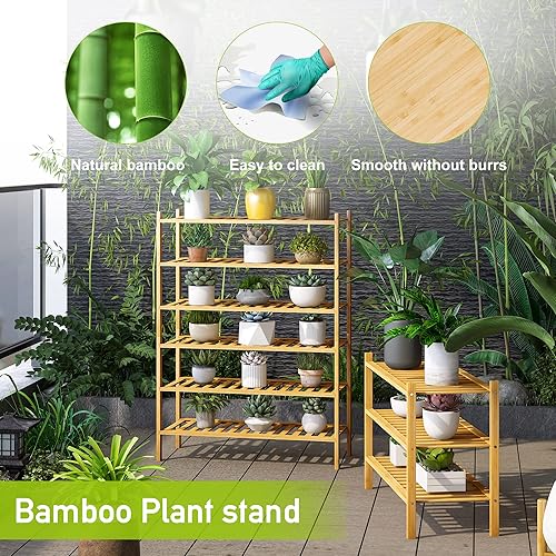 Miniatura 5 de BMOSU Zapatero de bambú de 6 niveles de alta calidad, apilable, organizador de almacenamiento para pasillo, armario, sala de estar, entrada,