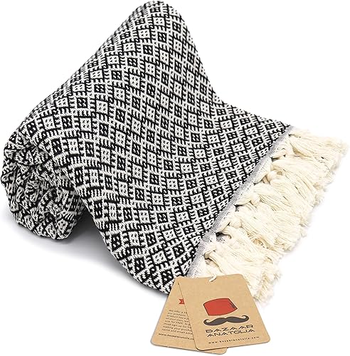 Bazaar Anatolia Toalla de playa turca 100% algodón, toallas de baño de gran tamaño, secado rápido, estilo bohemio, decoración de granja, toallas de