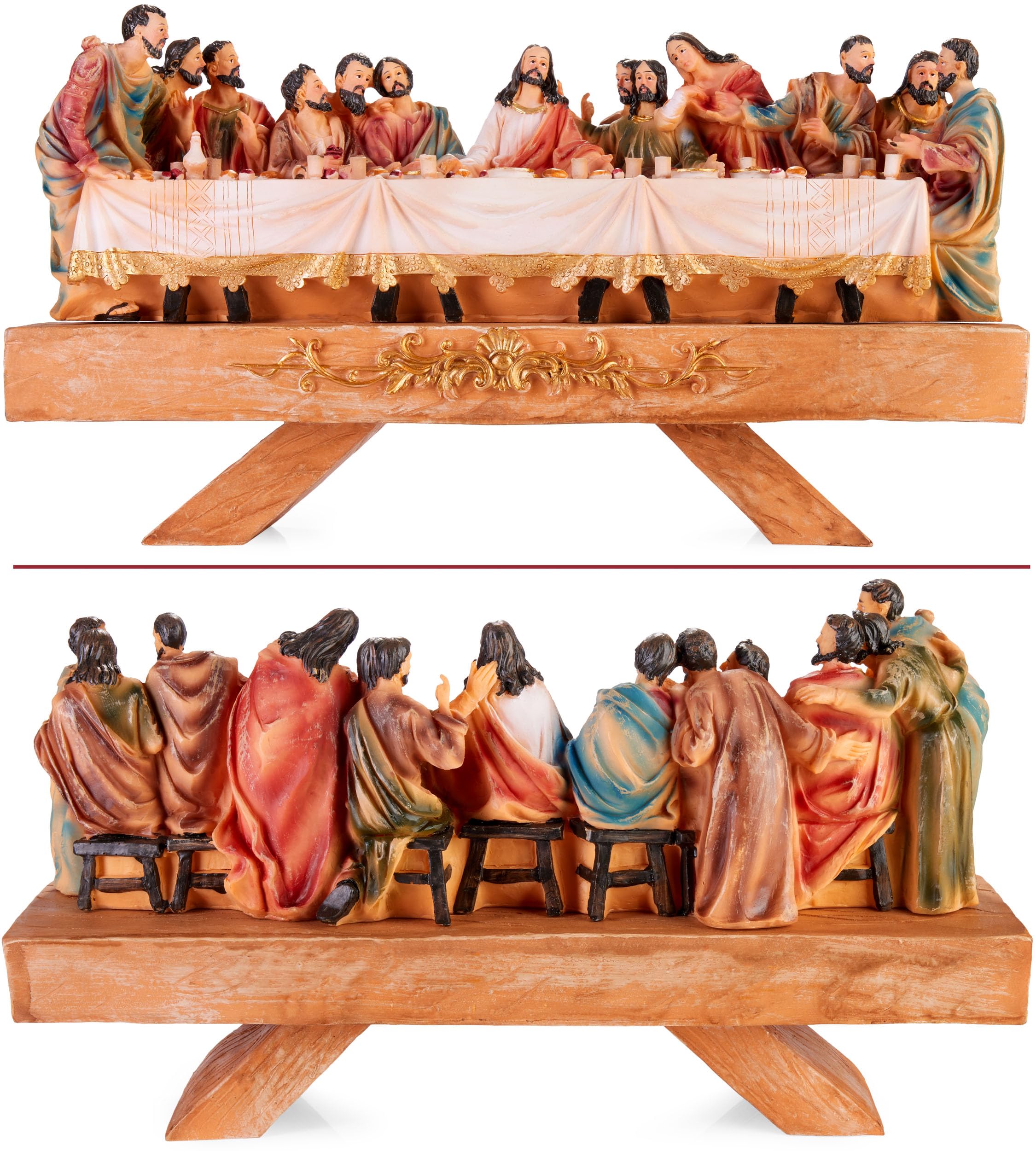 BRUBAKER Das letzte Abendmahl - 40 cm Weihnachtsfigur mit handbemalten Figuren - Jesus und Seine 12 Jünger am Tisch - Abendmahlszene Weihnachtsdeko - XL Tischdekoration aus Polyresin