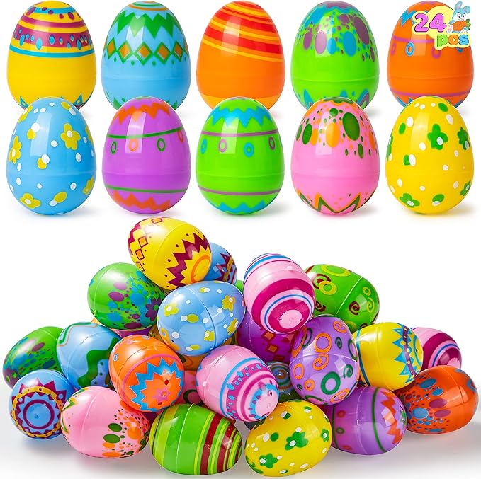 JOYIN 24PCS 2.3" Printed Easter Eggs, Empty Easter Eggs