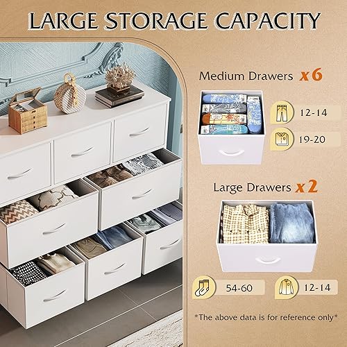 Miniatura 5 de WLIVE Cómoda de tela, cajón de almacenamiento, soporte de TV para TV de 32, 40, 43 pulgadas, cómoda ancha con 8 cajones grandes y profundos para