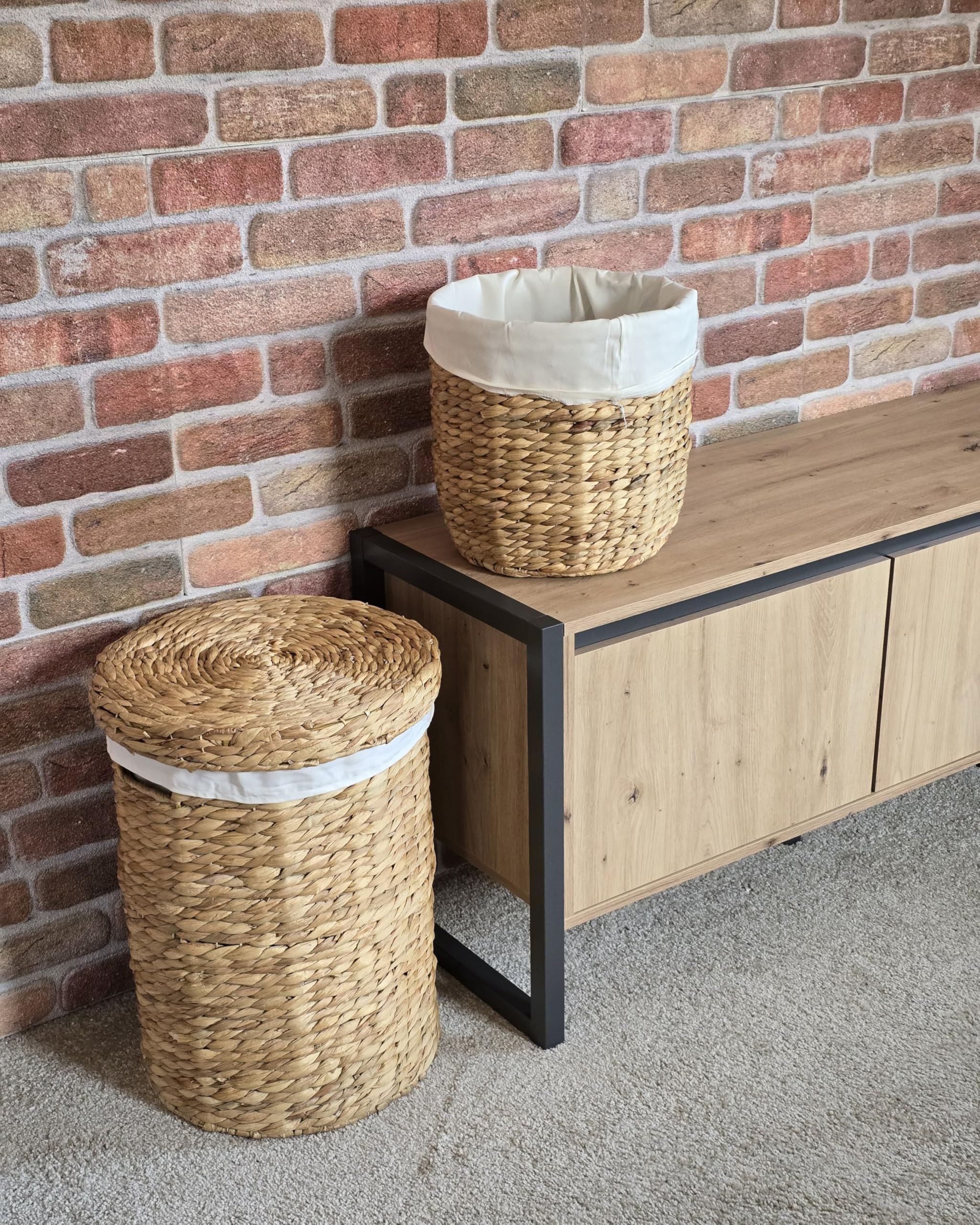 Korb aus Wasserhyazinthe natürlich/beige rund 2er Set Wäschekorb Danang