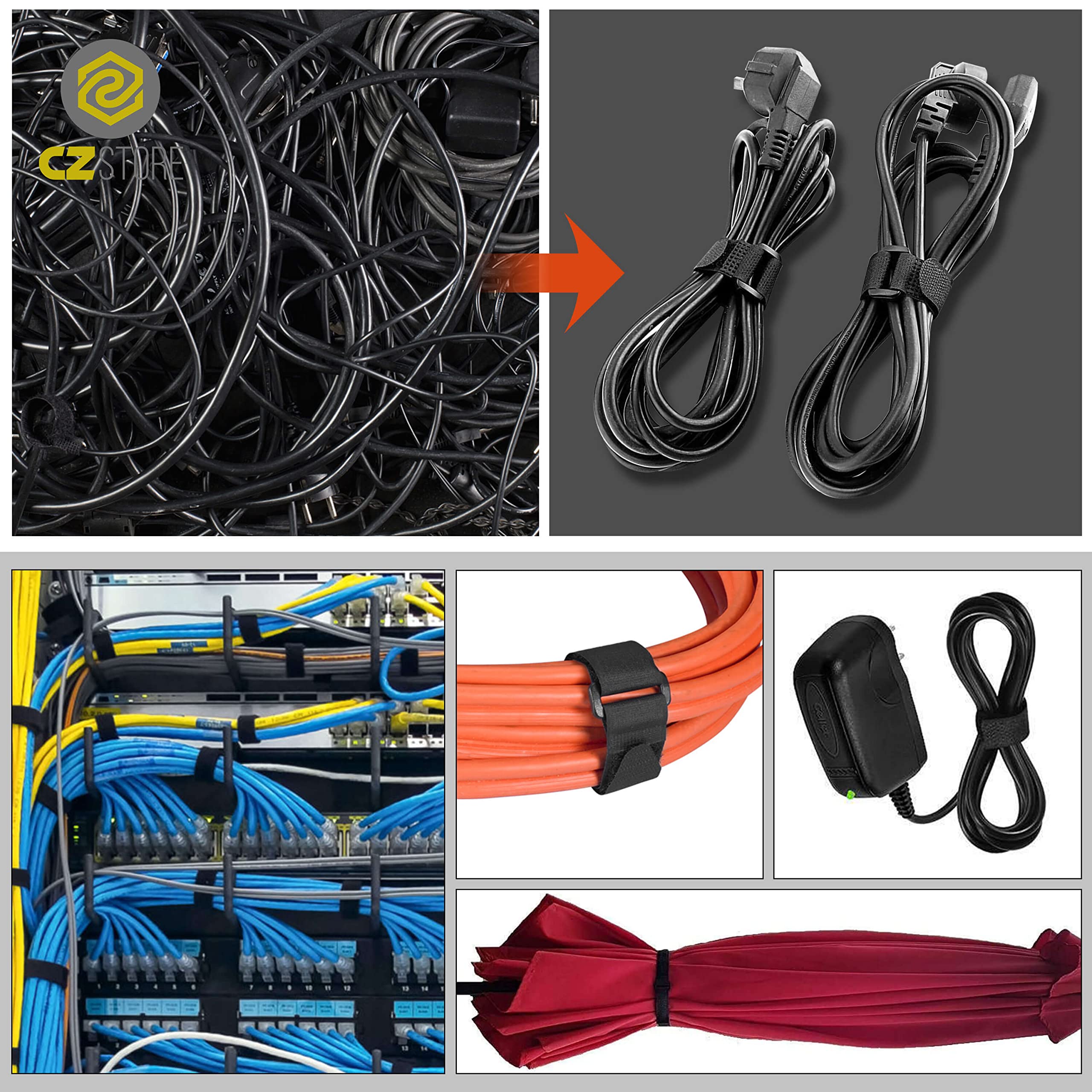 Bridas Ajustables para Cables - ✮GARANTÍA DE POR VIDA✮ - Paquete de 10 Correas de Nylon Resistentes con Hebilla de Plástico - Organizadores para Sujetar Cables de Ordenador, Herramientas