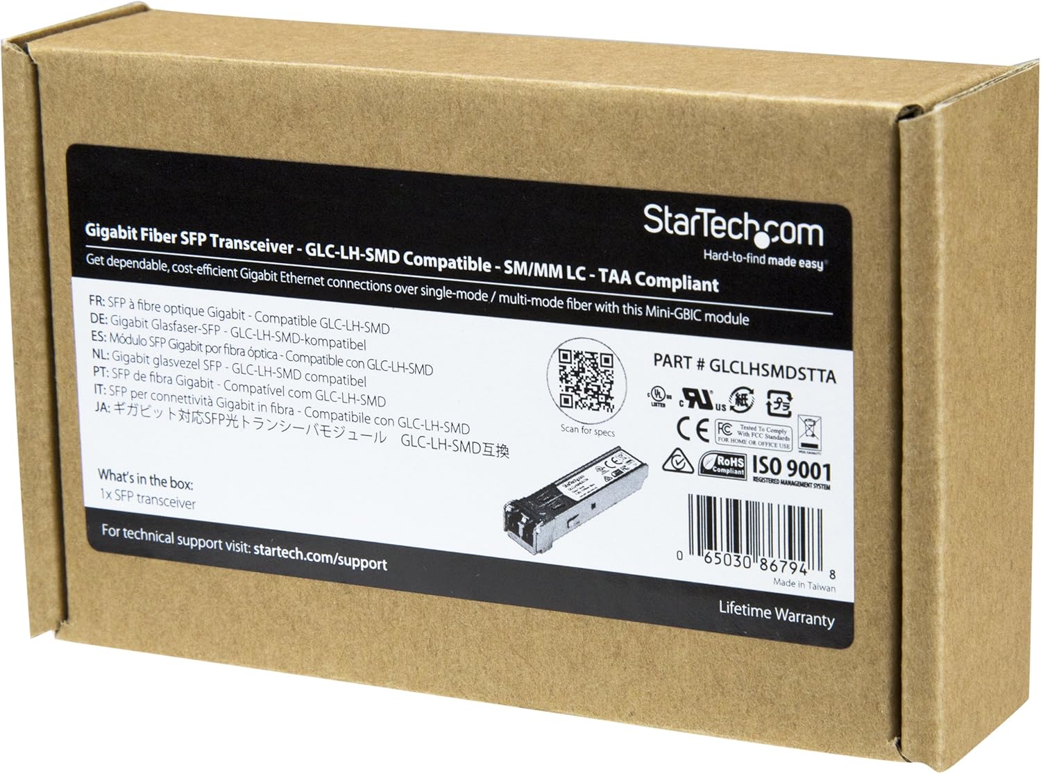 StarTech.com Cisco GLC-LH-SMD Compatible SFP Module - 1000BASE-LX/LH - 1GbE Single Mode Fiber Optic Transceiver - 1GbE SFP - LC 10km 1310nm - DDM Cisco Firepower, ASR920, IE2000 , TAA (GLCLHSMDSTTA)