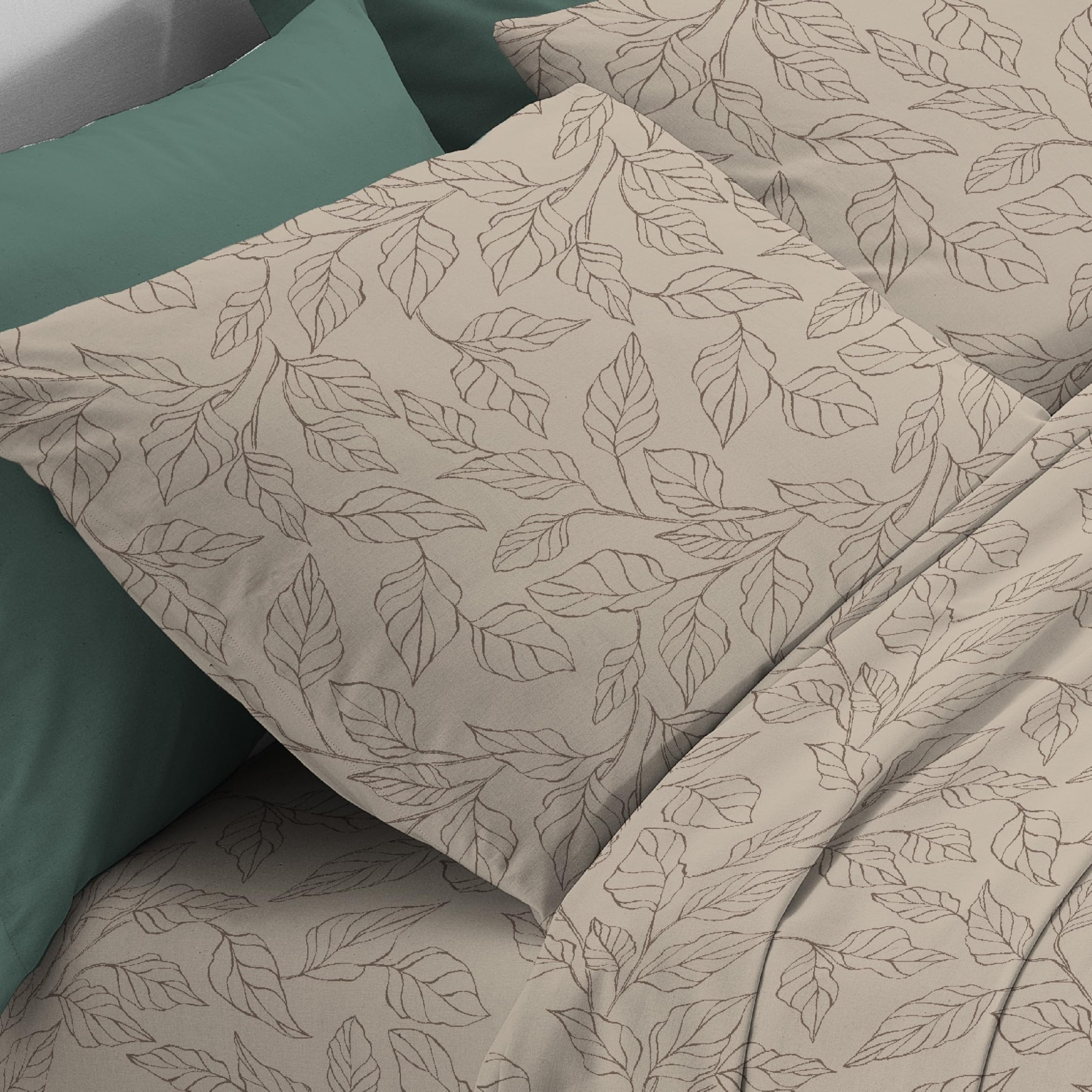 Mahome Set Copripiumino in Pregiata Flanella 100% Cotone Morbido con Trattamento Antipalline - Parure Sacco Piumino con Federe Made in Italy (Seline Beige, Piazza e Mezzo 200x240 + 1 federa 52x82)