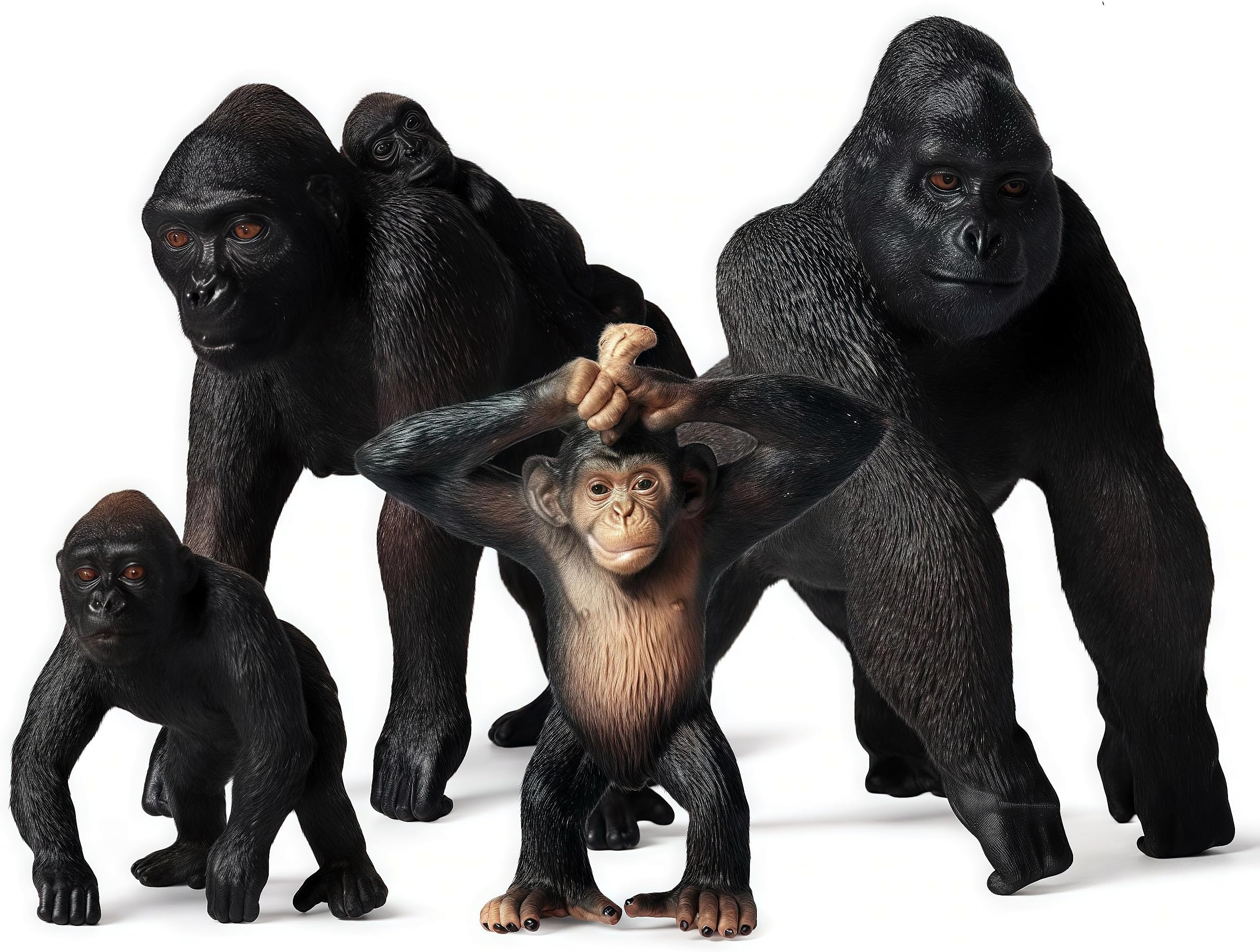 Gemini&Genius Gorilla Toys Gorilla Family Set Realistic Sculpting & Texture Animal Figurines, Safari Animals, Wildlife World Models, Cake Toppers and Gift for Ages 4 Years Old & Up Kids
