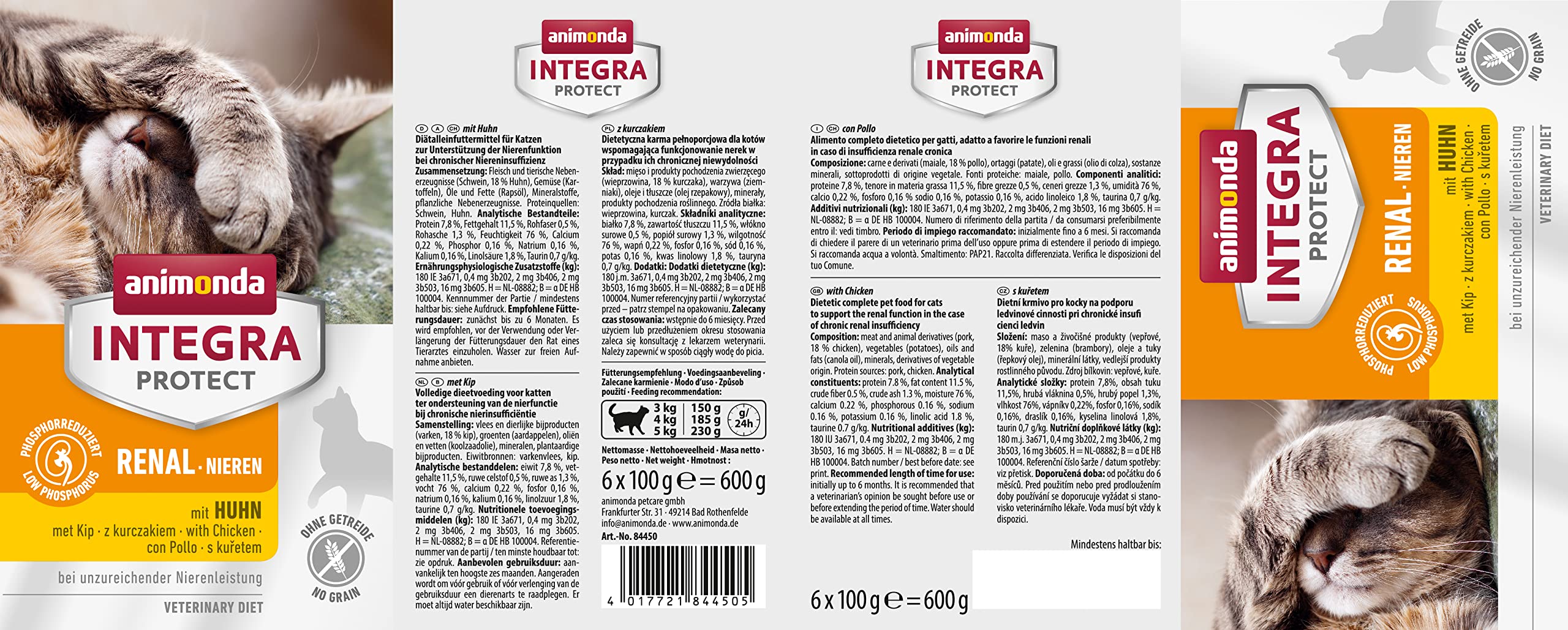 INTEGRA PROTECT karma dla kotów mokra renal (nerki), kura (6 x 100 g), zalecana przez weterynarza w przypadku niewydolności nerek, karma uzupełniająca opracowana przez weterynarzy dla dorosłych kotów
